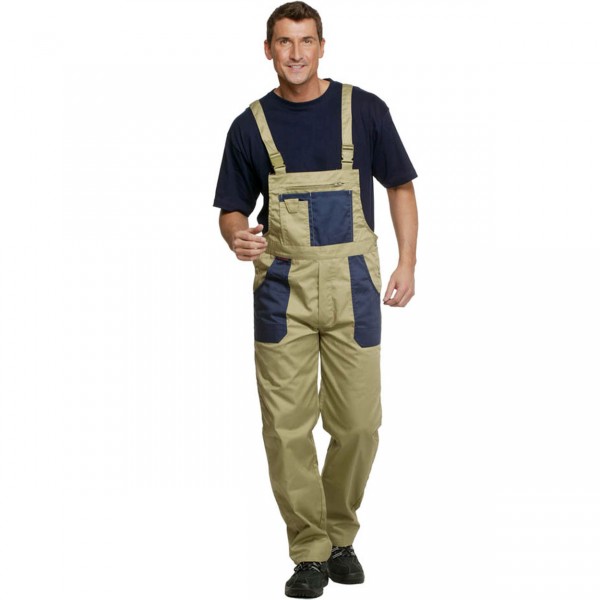 Latzhose beige/hydronblau - Arbeitslatzhose