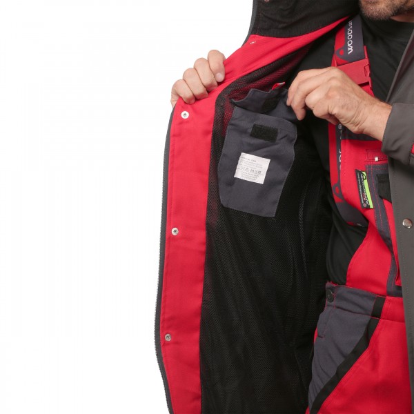 Waldarbeiterjacke rot/grau - Schnittschutzbekleidung