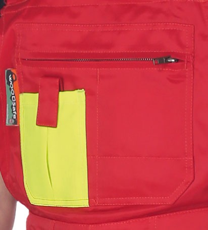 Latztasche - Schnittschutzlatzhose rot/gelb - Schnittschutzbekleidung der Klasse 1