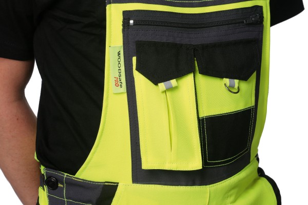Schnittschutzlatzhose WOODSafe® Klasse 2 gelb/grau