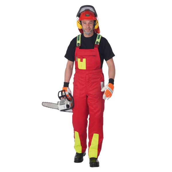 Schnittschutzlatzhose rot/gelb - Schnittschutzbekleidung der Klasse 1