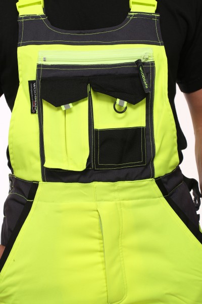 Schnittschutzlatzhose WOODSafe® Klasse 2 gelb/grau