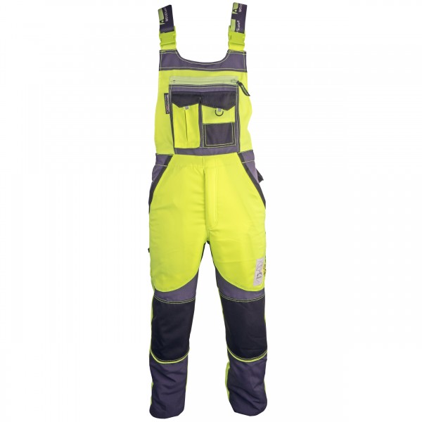 Schnittschutzlatzhose WOODSafe® Klasse 2 gelb/grau