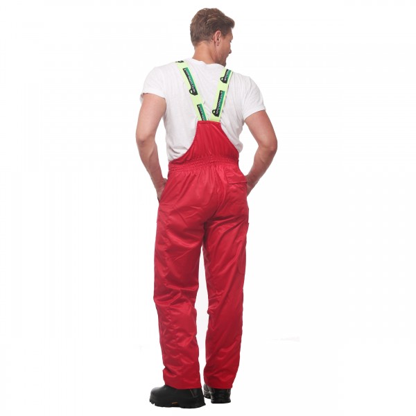 Schnittschutzlatzhose mit Warnkeilen an den Hosenbeinen