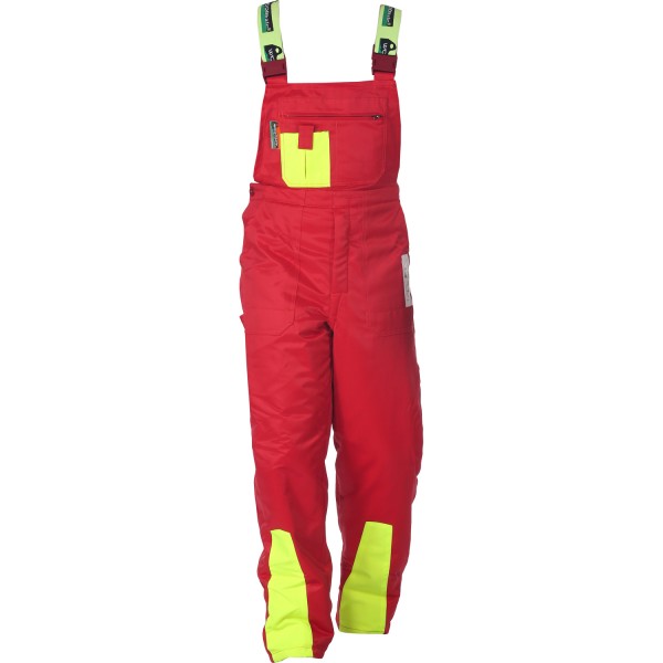 Schnittschutzlatzhose WOODSafe® Klasse 1 rot/gelb